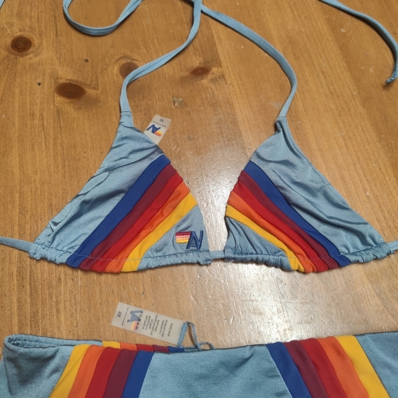 Aviator Nation 5 Stripe Sport Bikini Top/Bottoms Size xs Pre Owned - Picture 8 of 14